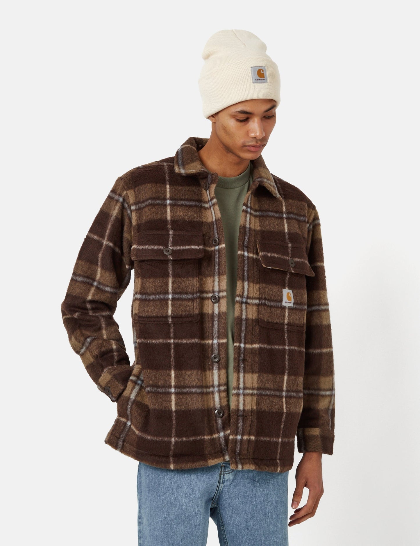 Manning Check Overshirt - Dark Umber Brown/Leather